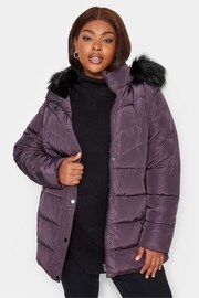 Yours Curve Purple Puffa Short Jacket - Image 1 of 4