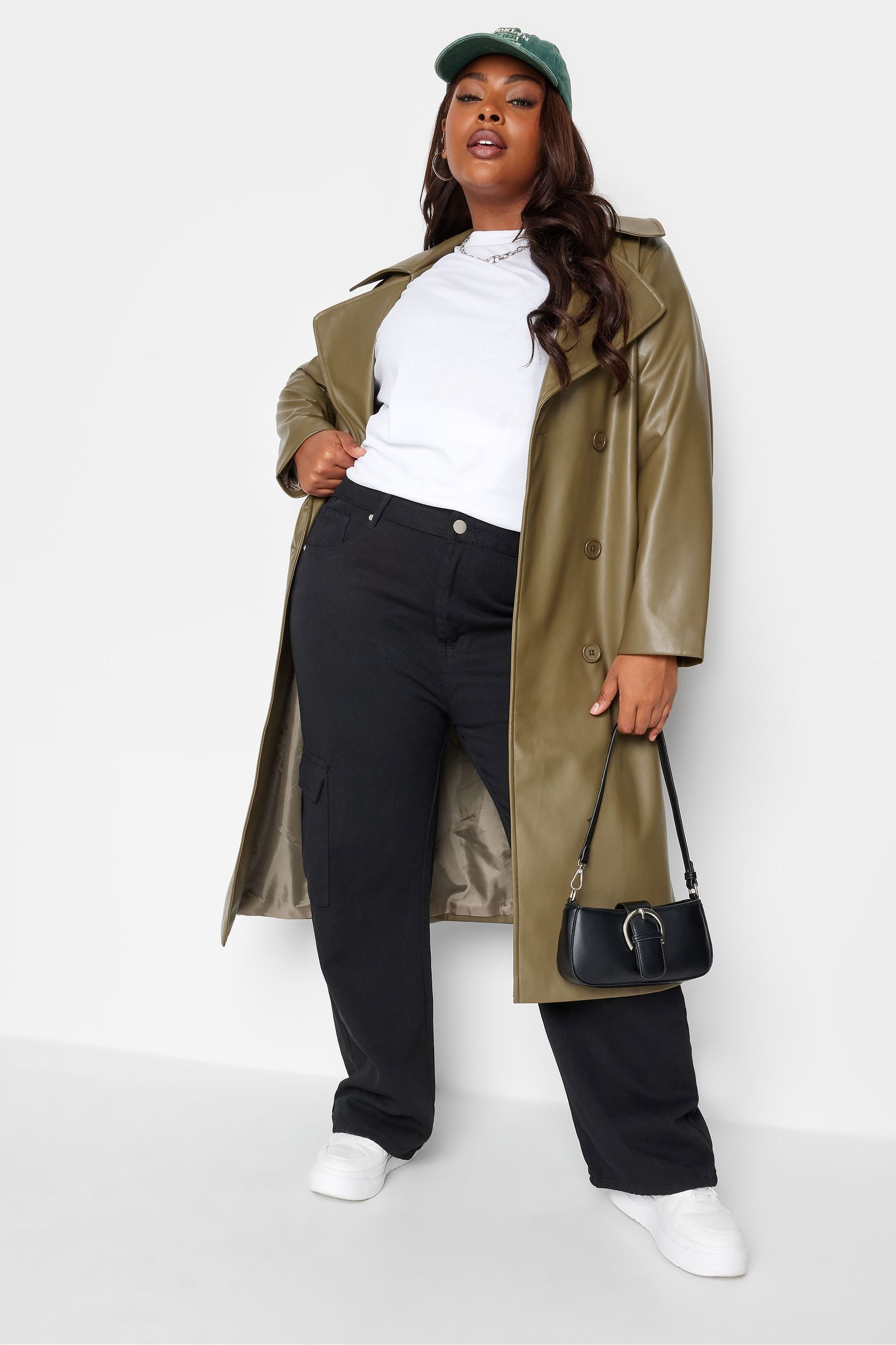 Buy Yours Curve Green PU Trench Coat from Next Luxembourg
