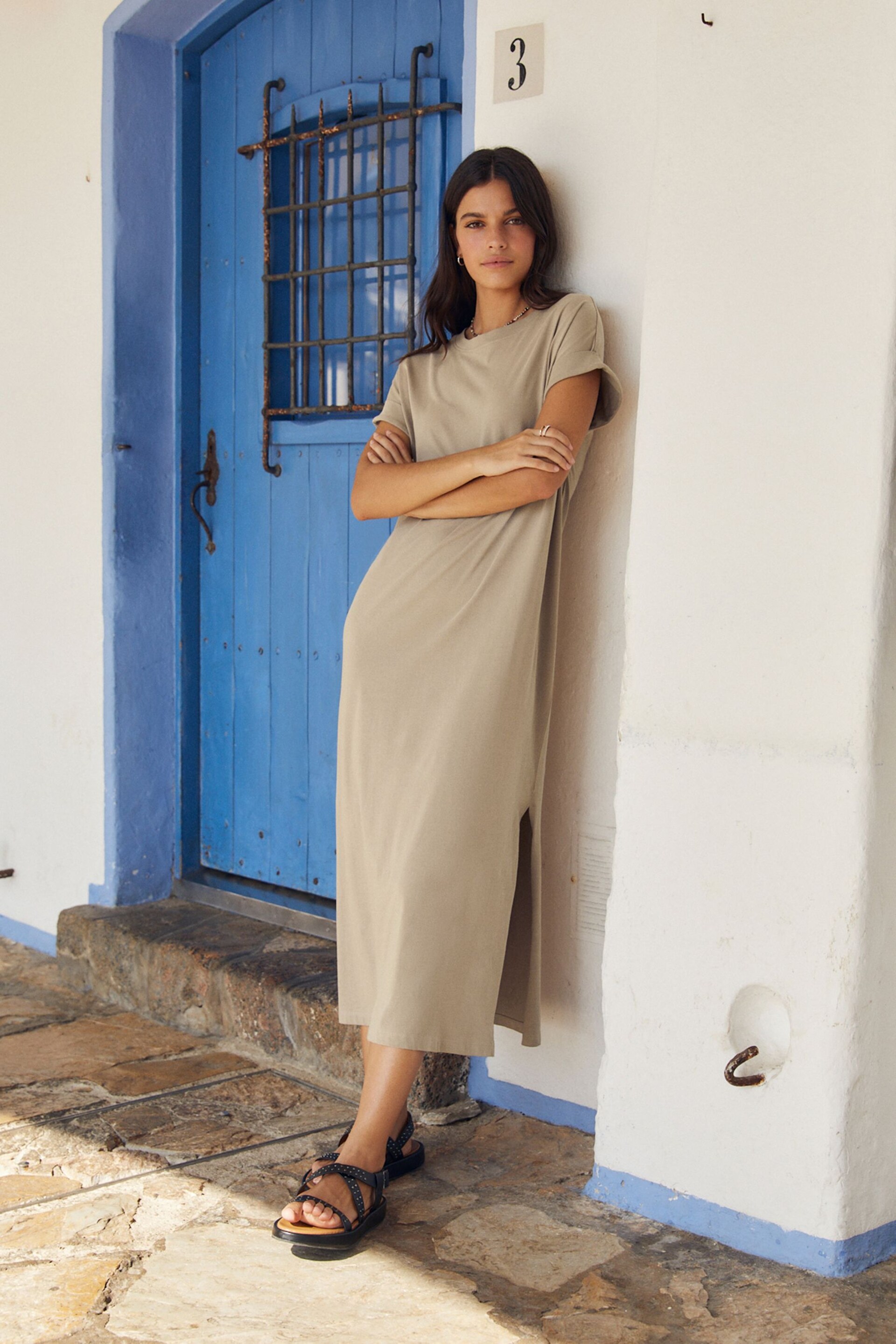 Neutral Short Sleeve Maxi T-Shirt Dress - Image 1 of 5