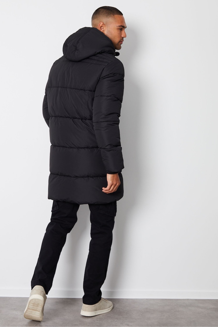 Threadbare Black Showerproof Hooded Longline Puffer Coat Jacket - Image 2 of 5