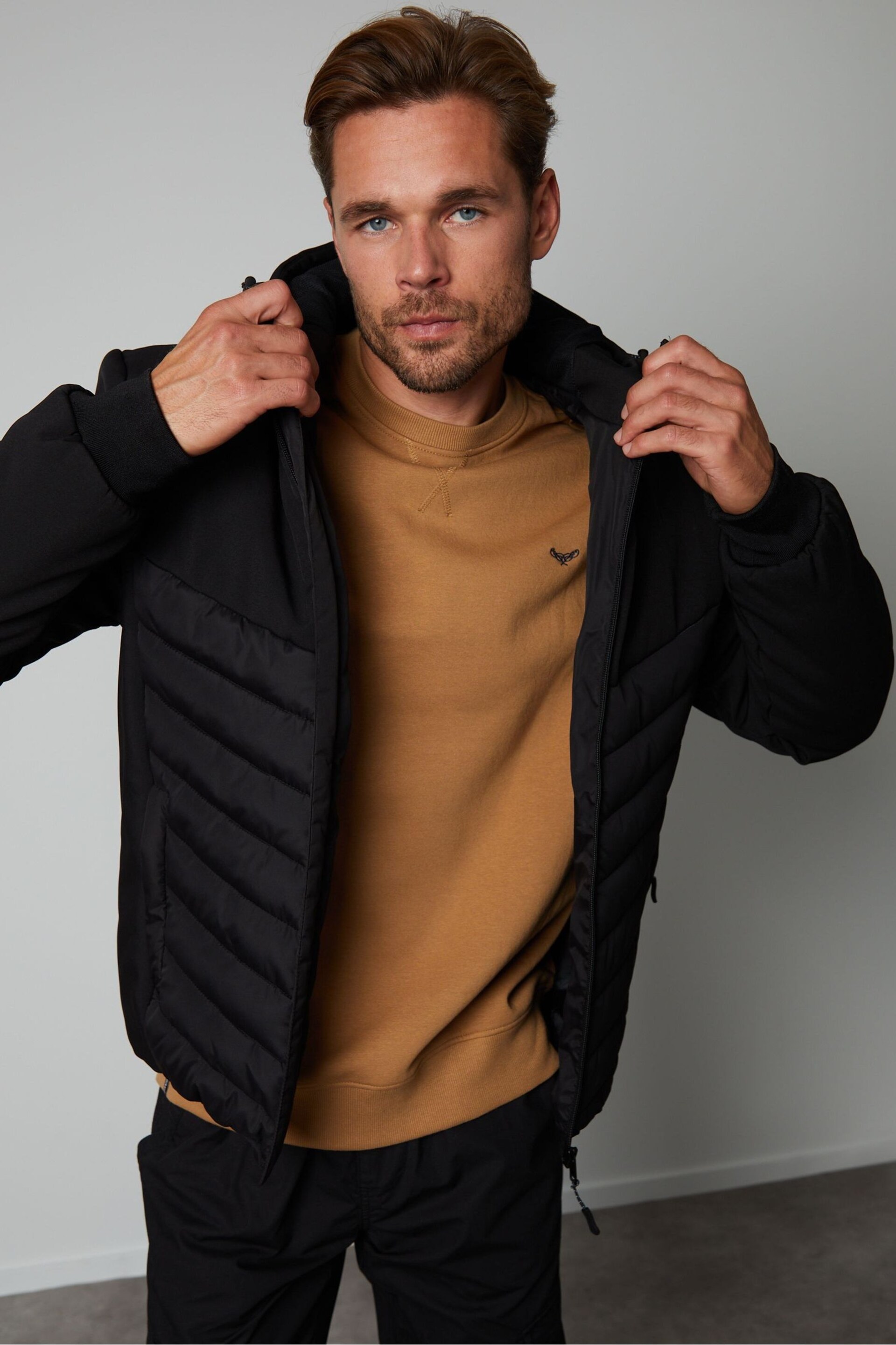 Threadbare Black Showerproof Lightweight Padded Chest Jacket - Image 1 of 4