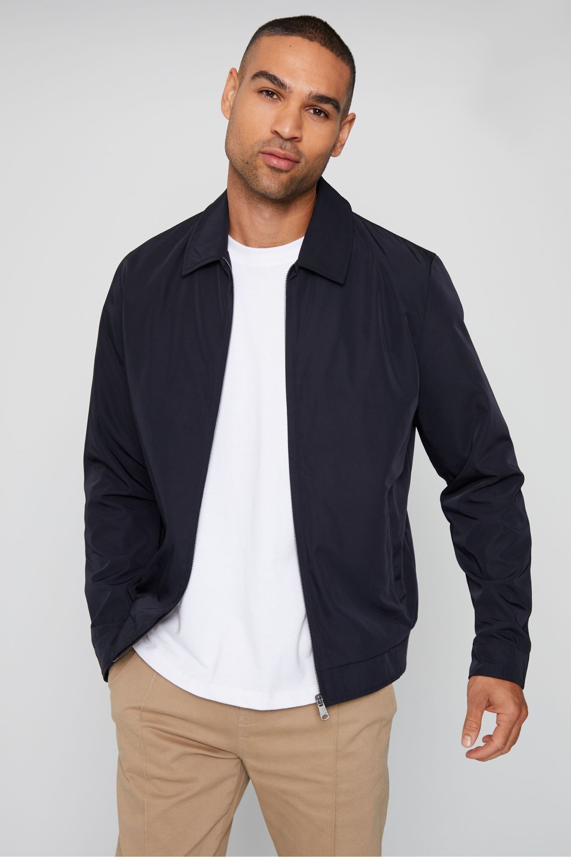 Threadbare Blue Luxe Showerproof Zip Up Collared Jacket - Image 1 of 4