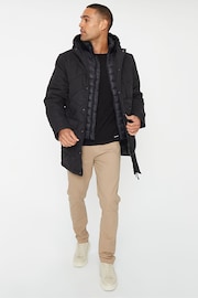 Threadbare Black Showerproof Quilted Double Layer Coat - Image 3 of 4