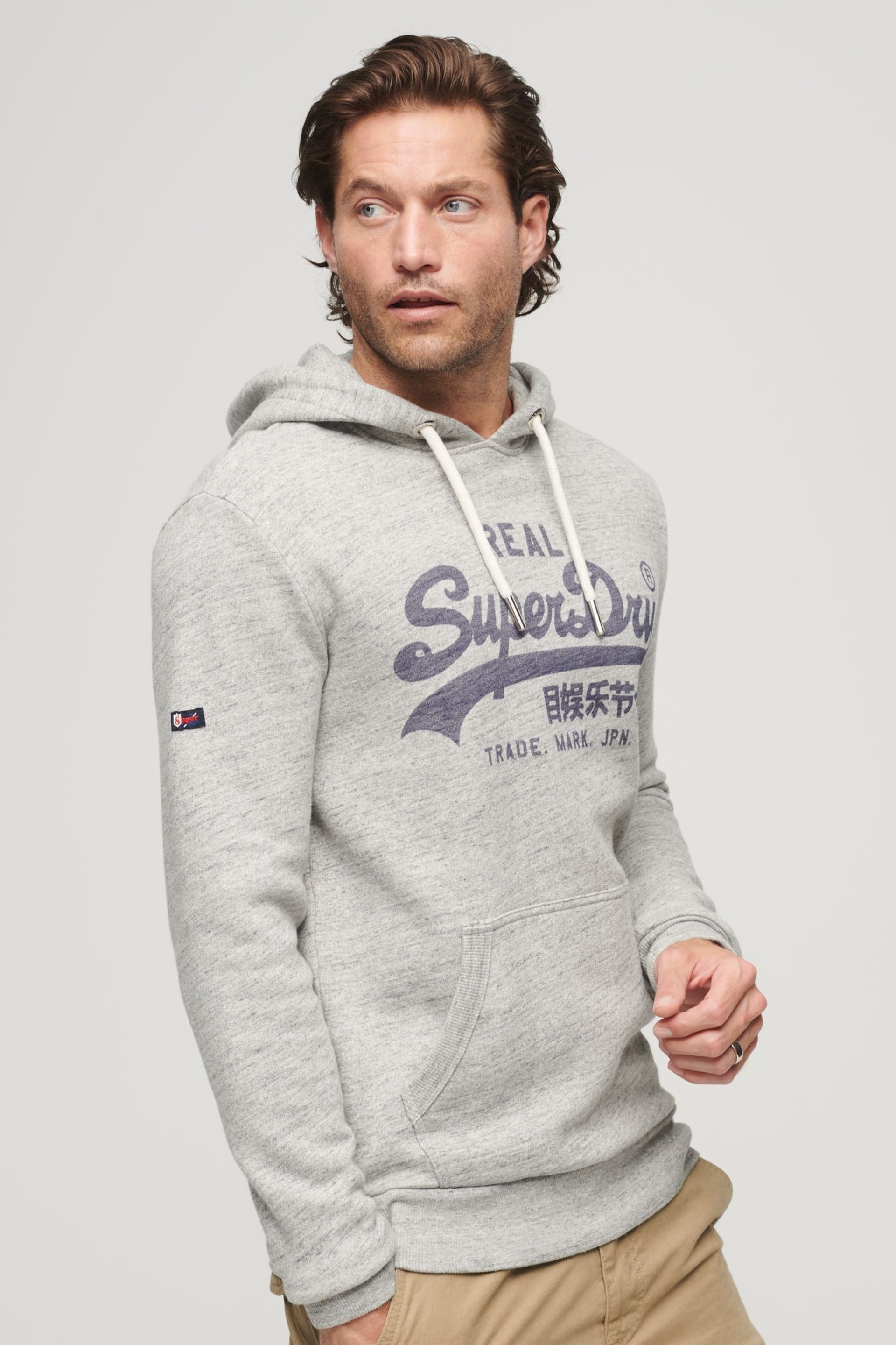 Superdry Authentic Grey Marl Vintage Logo Hoodie - Image 1 of 8