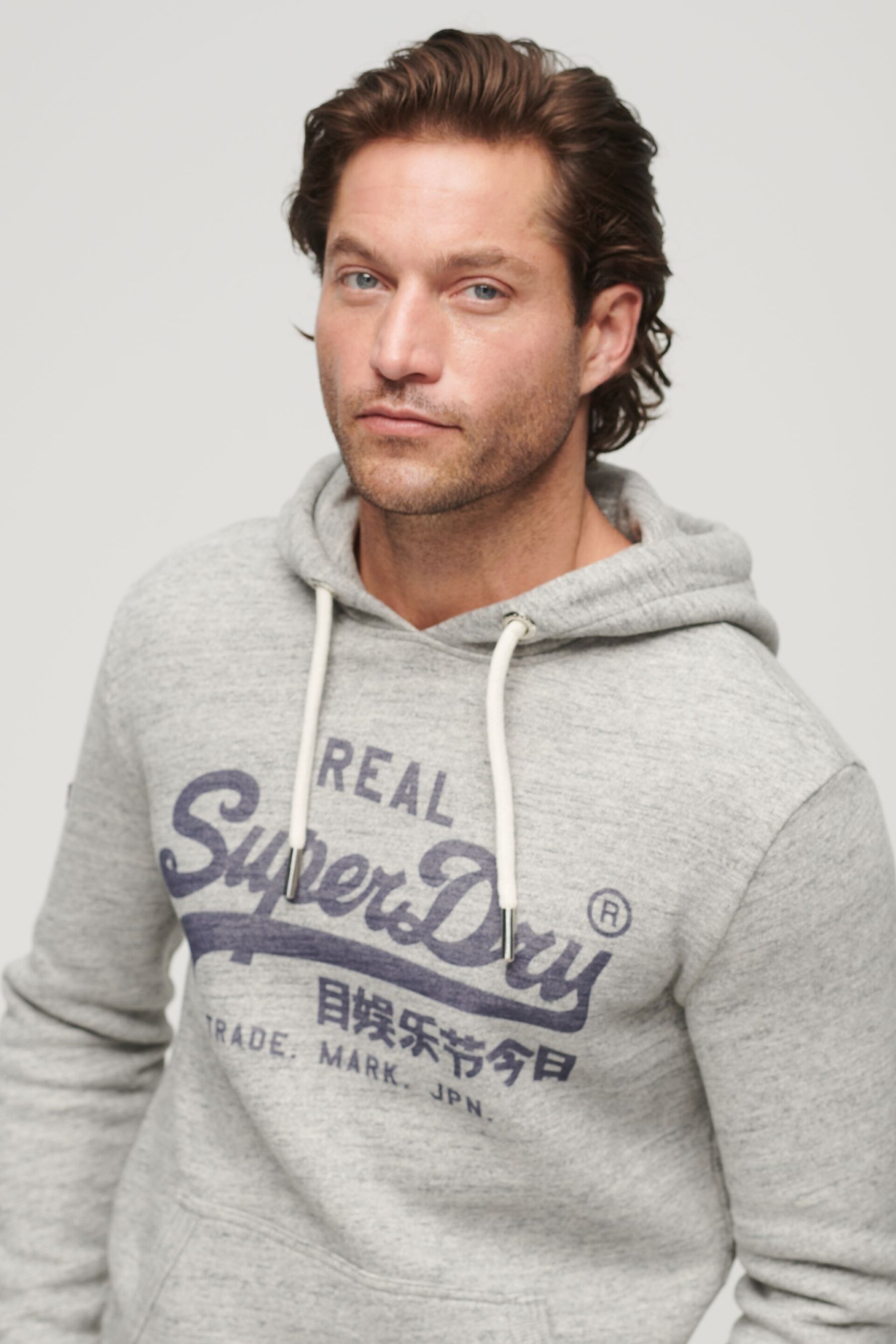 Superdry Authentic Grey Marl Vintage Logo Hoodie - Image 3 of 8