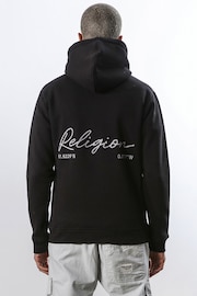 Religion Black Relaxed Fit Embroidered Hoodie In Soft Brushed Back Sweat - Image 2 of 5