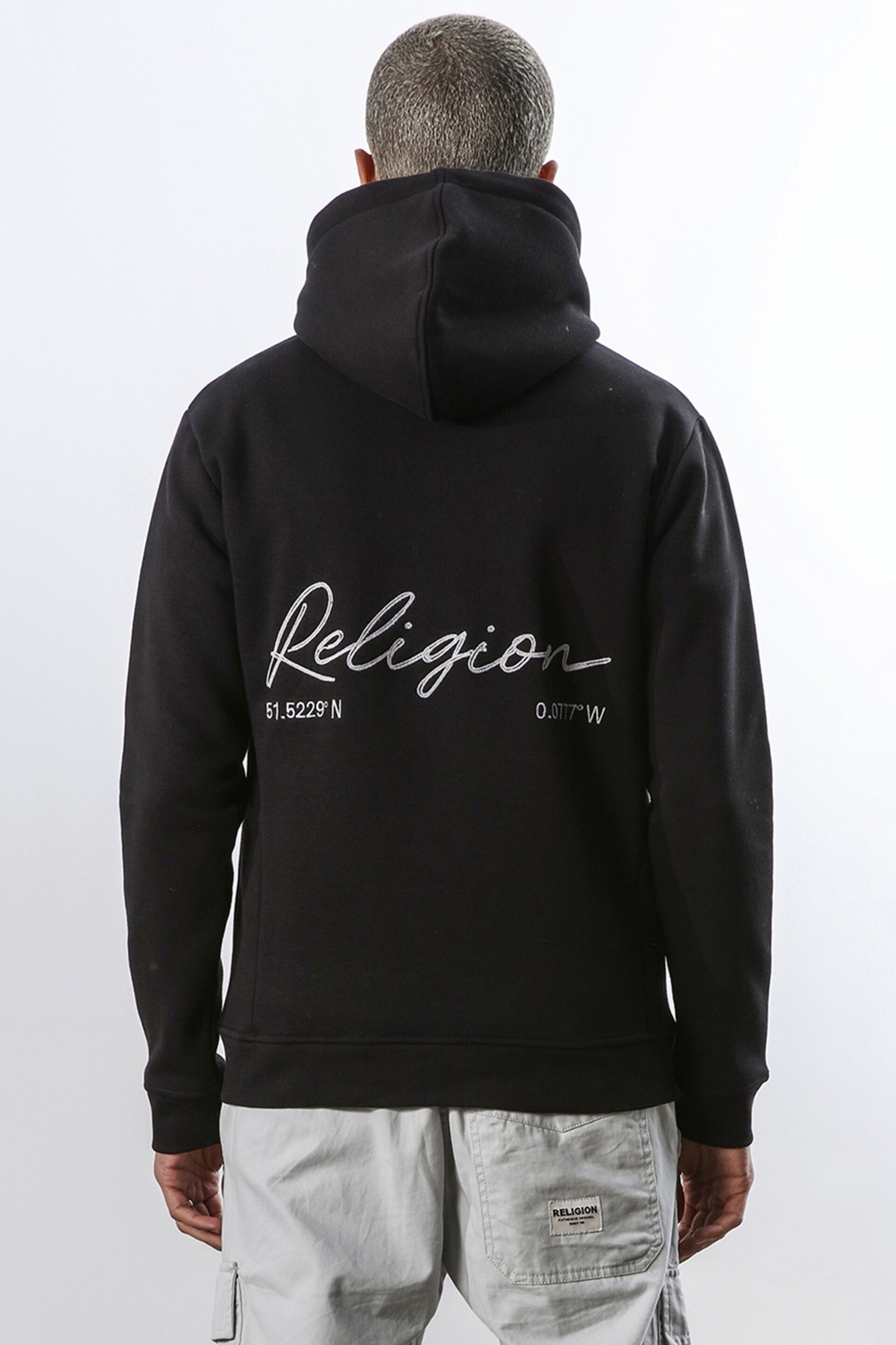 Religion Black Relaxed Fit Embroidered Hoodie In Soft Brushed Back Sweat - Image 2 of 5