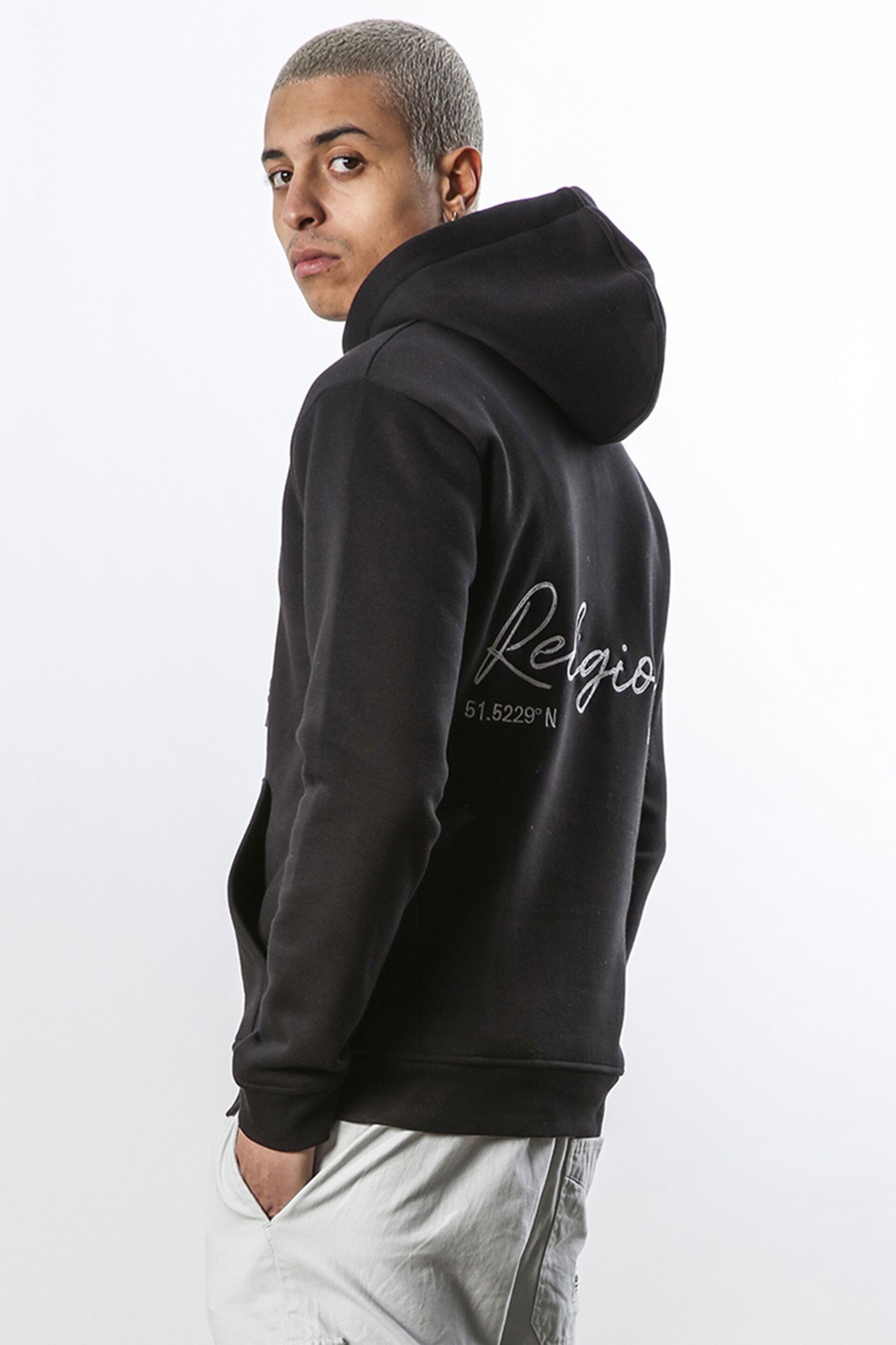 Religion Black Relaxed Fit Embroidered Hoodie In Soft Brushed Back Sweat - Image 3 of 5