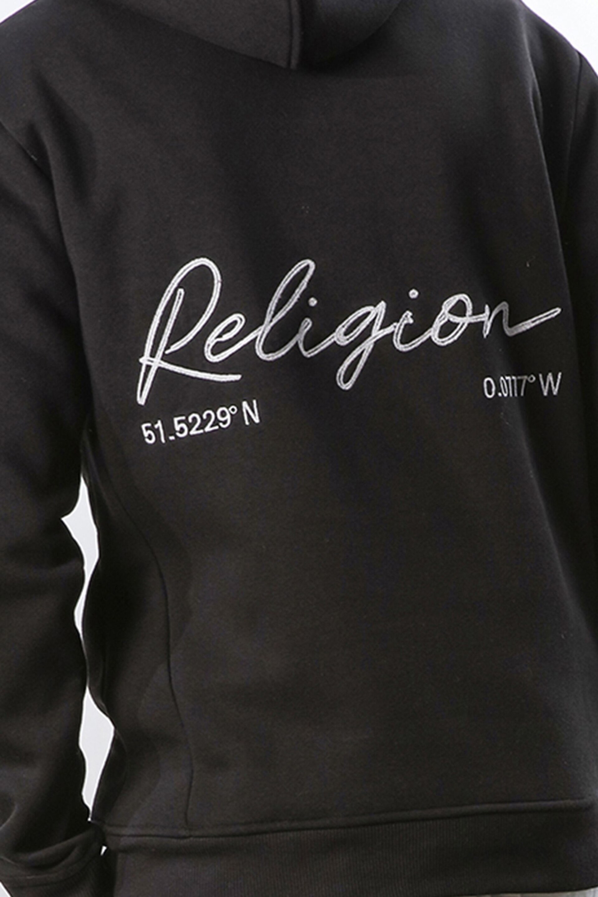 Religion Black Relaxed Fit Embroidered Hoodie In Soft Brushed Back Sweat - Image 5 of 5