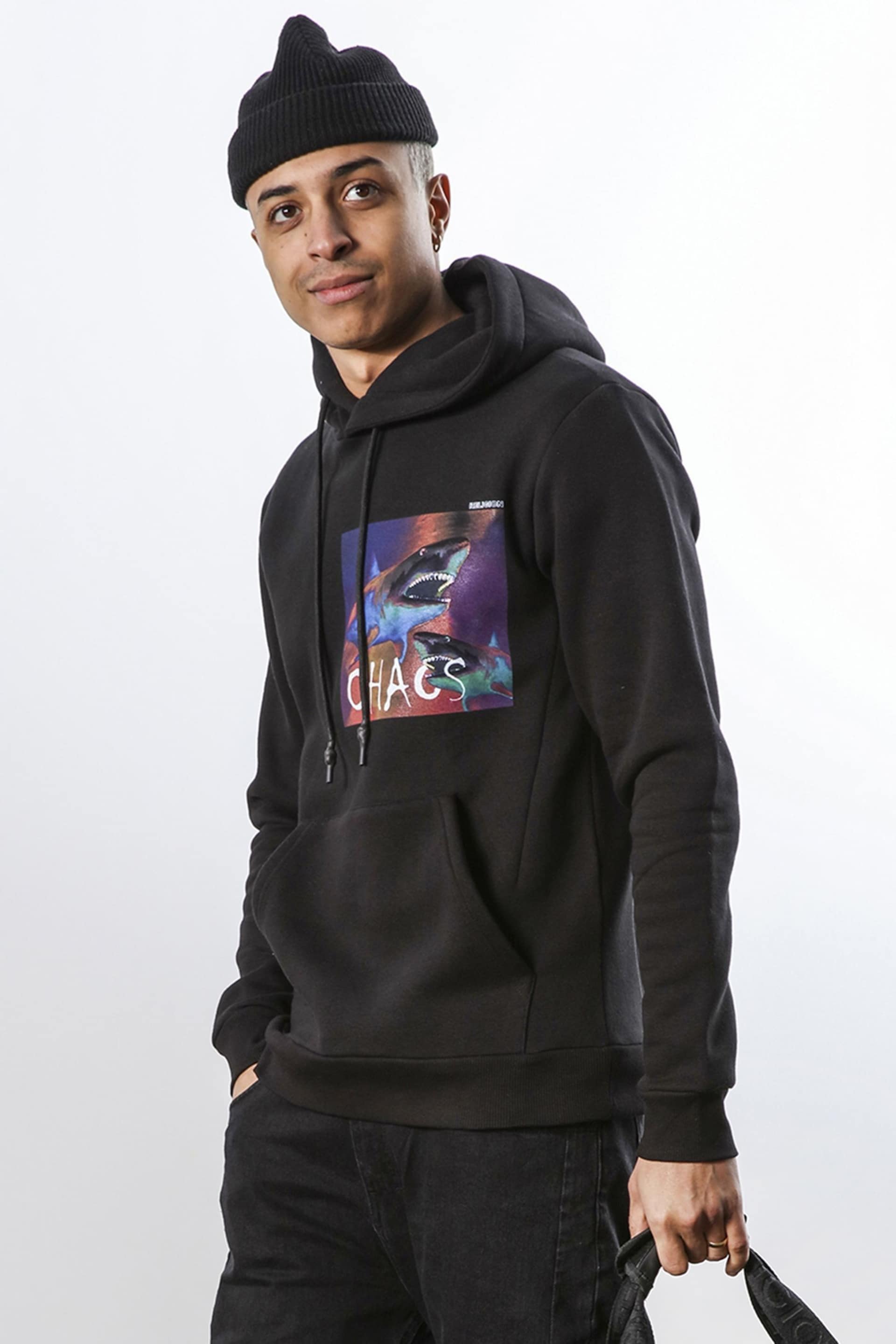 Religion Black Relaxed Fit Graphic Hoodie In Soft Brushed Back Sweat - Image 3 of 5