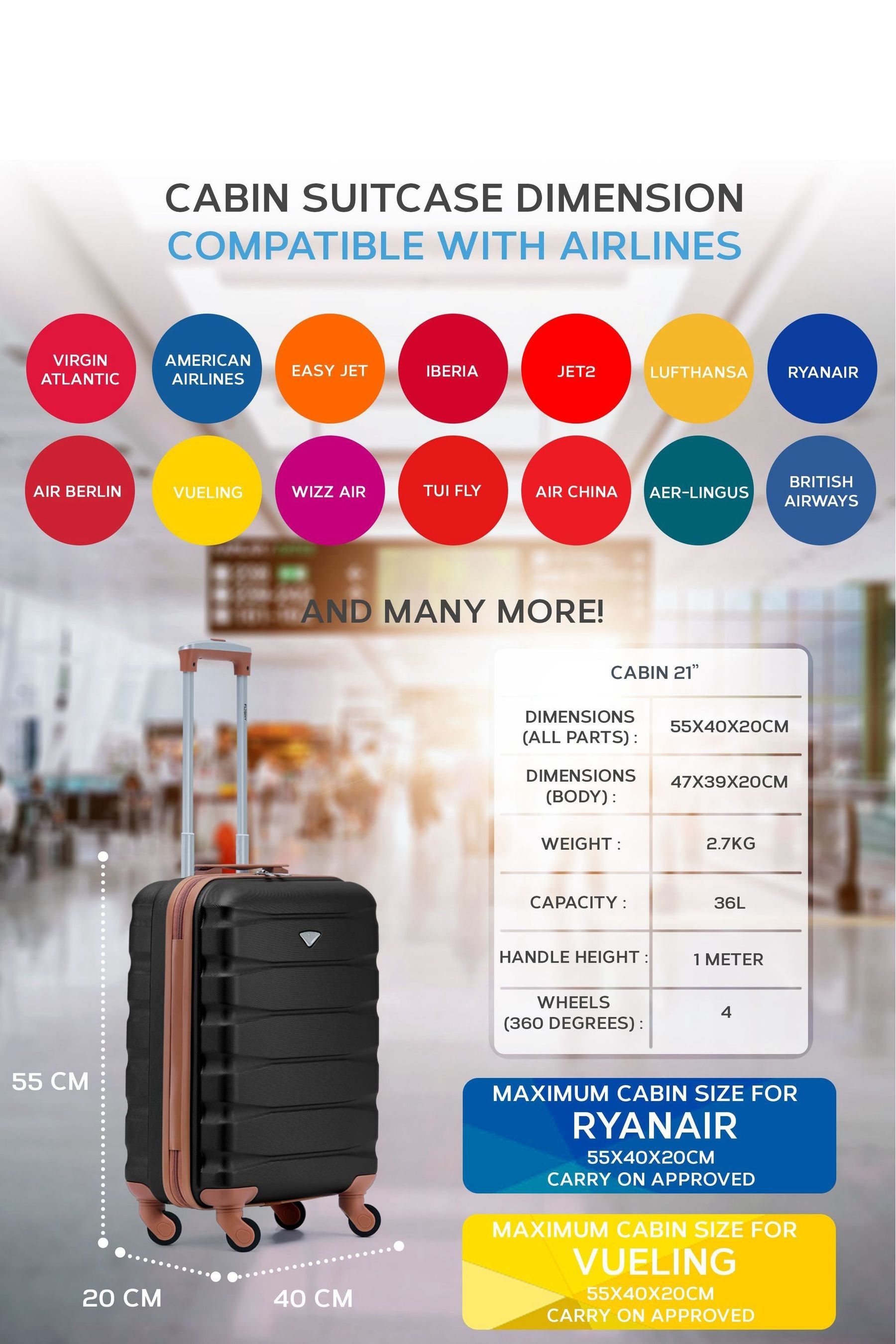 Buy Flight Knight 55x40x20cm Ryanair Priority 4 Wheel ABS Hard Case Cabin Carry On Hand Black Luggage from Next Slovenia