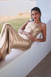 Metallic Gold Square Neck Ribbed Cami Dress - Image 1 of 6