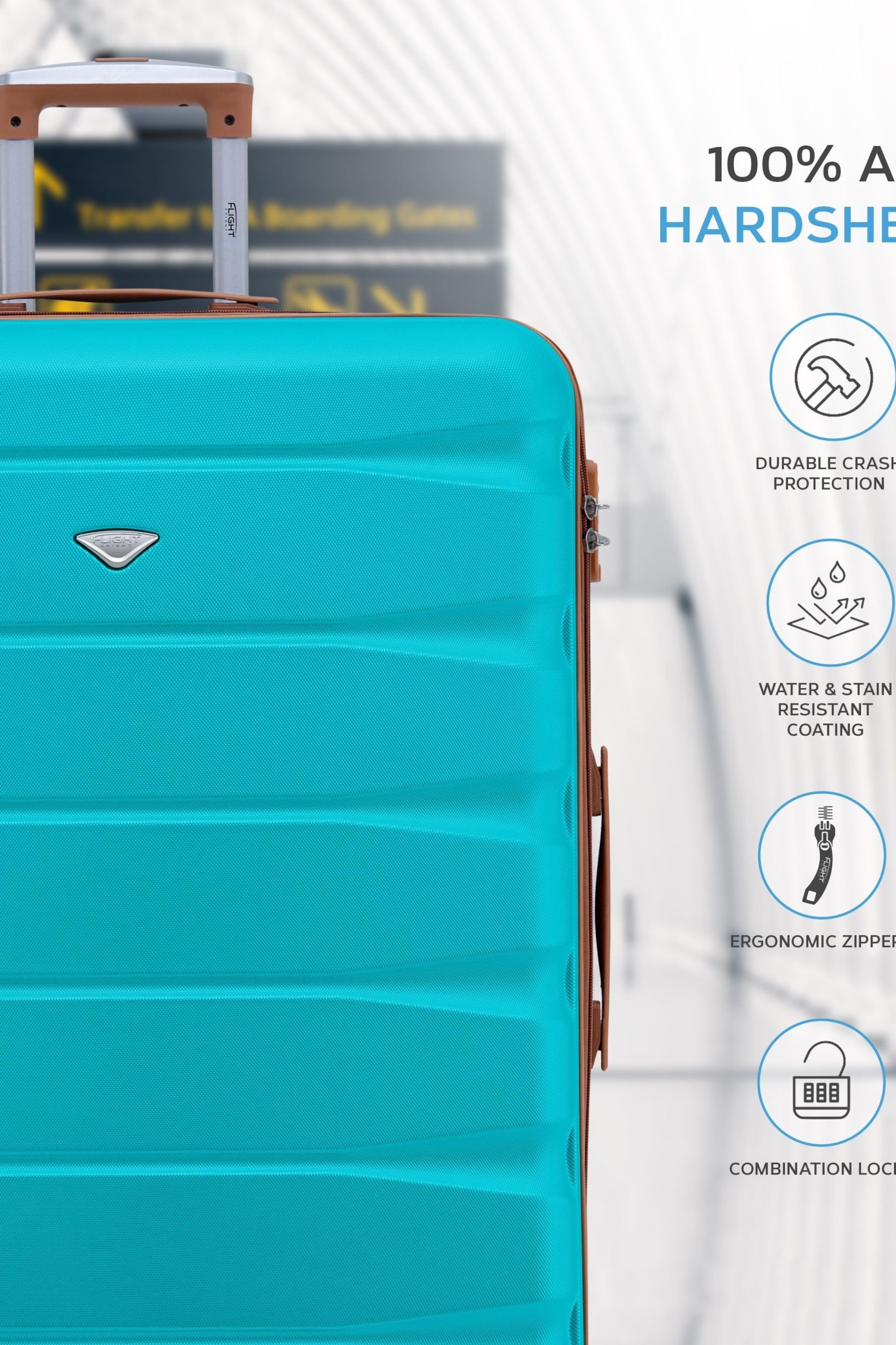 Flight Knight Aqua/Tan Medium Hardcase Lightweight Check In Suitcase With 4 Wheels - Image 2 of 8