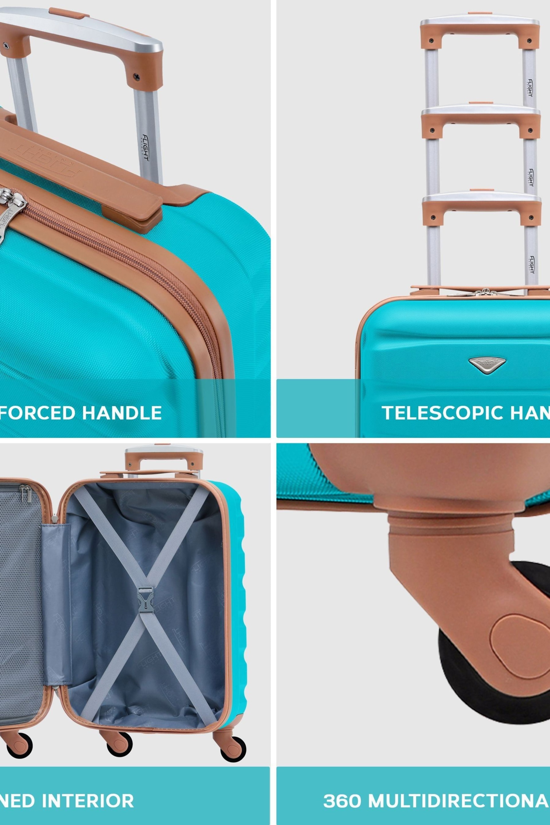 Flight Knight Aqua/Tan Medium Hardcase Lightweight Check In Suitcase With 4 Wheels - Image 6 of 8