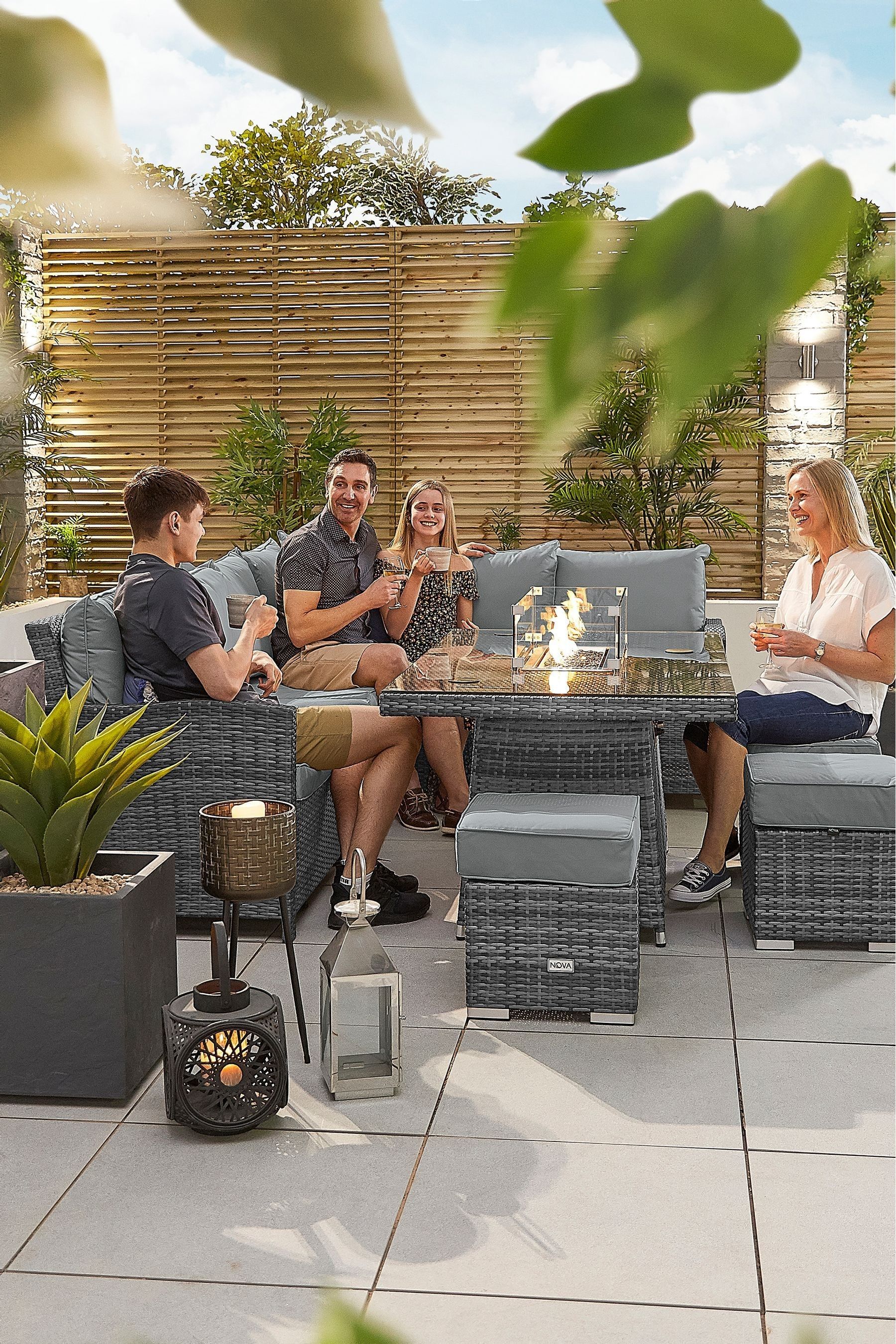 Buy Nova Outdoor Living Grey Cambridge Rattan Effect Right Hand Corner Sofa Set with Fire Pit Table from the Next UK online shop