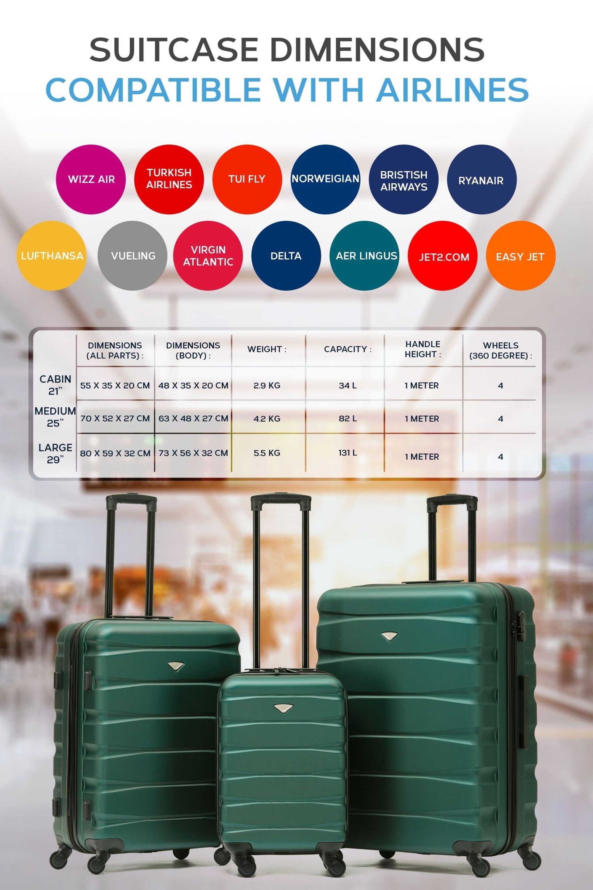 Flight Knight Forest Green/Black Medium Hardcase Lightweight Check In Suitcase With 4 Wheels - Image 4 of 7