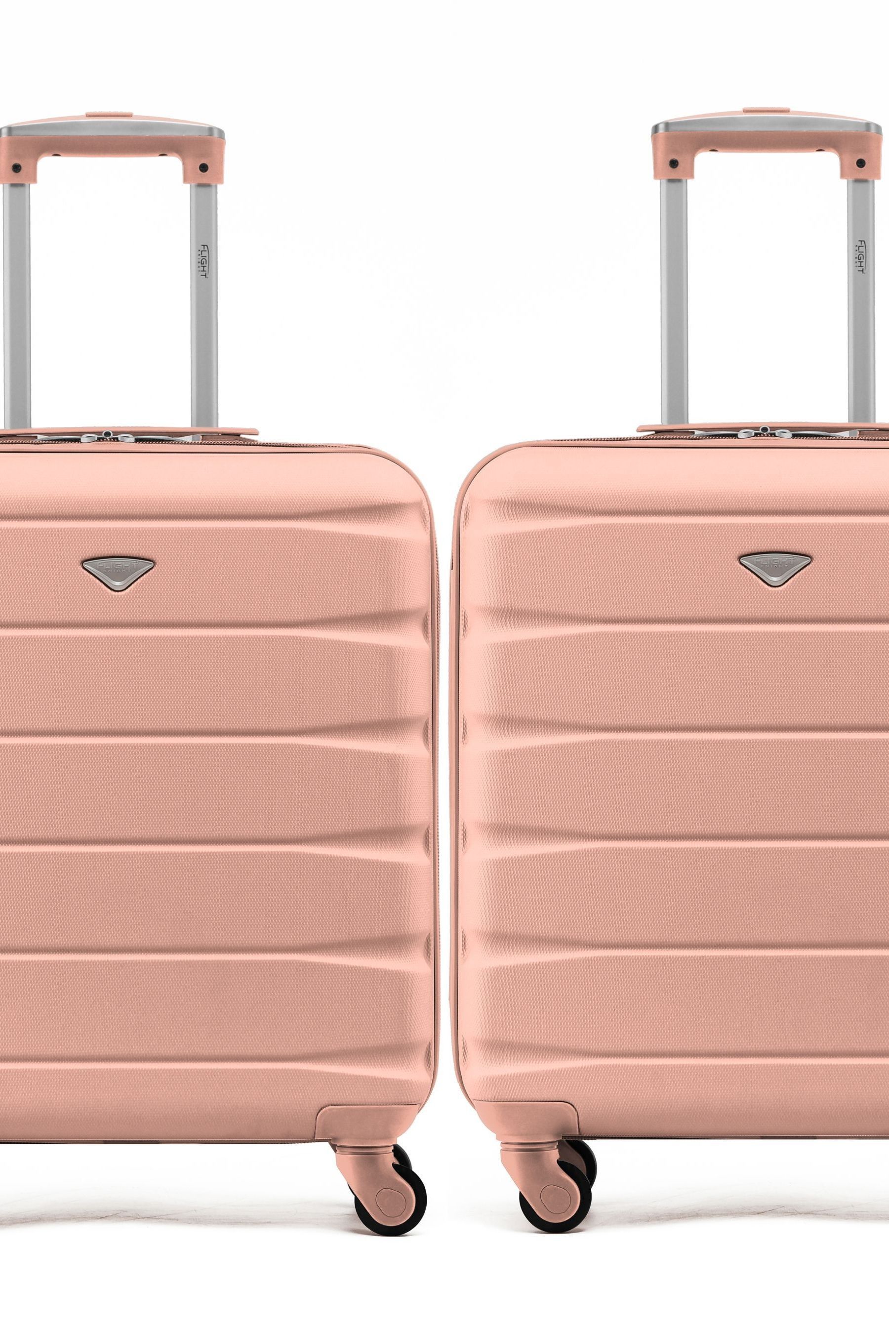 Flight Knight Rose Gold Rose Gold Easy Jet 56x45x25cm Overhead 4 Wheel ABS Hard Case Cabin Carry On Suitcase Set Of 2