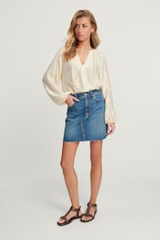 Mid Blue Denim Raw Hem Mini Skirt - Image 2 of 6