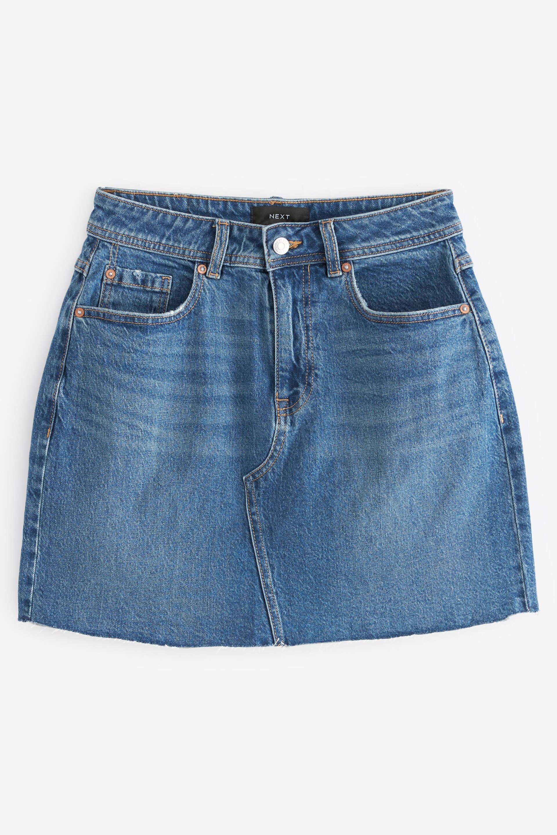 Mid Blue Denim Raw Hem Mini Skirt - Image 5 of 6