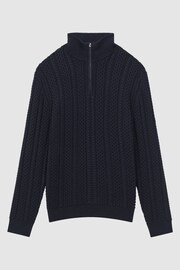 Reiss Navy Bantham Cable Knit Half-Zip Funnel Neck Jumper - Image 2 of 5