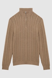 Reiss Camel Bantham Cable Knit Half-Zip Funnel Neck Jumper - Image 2 of 4