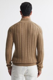 Reiss Camel Bantham Cable Knit Half-Zip Funnel Neck Jumper - Image 4 of 4