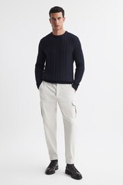 Reiss Navy Arlington Slim Fit Wool-Cotton Cable Knit Jumper - Image 1 of 5