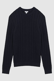 Reiss Navy Arlington Slim Fit Wool-Cotton Cable Knit Jumper - Image 2 of 5