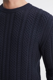 Reiss Navy Arlington Slim Fit Wool-Cotton Cable Knit Jumper - Image 4 of 5