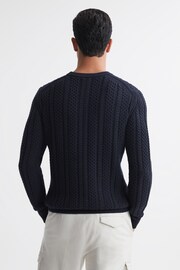 Reiss Navy Arlington Slim Fit Wool-Cotton Cable Knit Jumper - Image 5 of 5