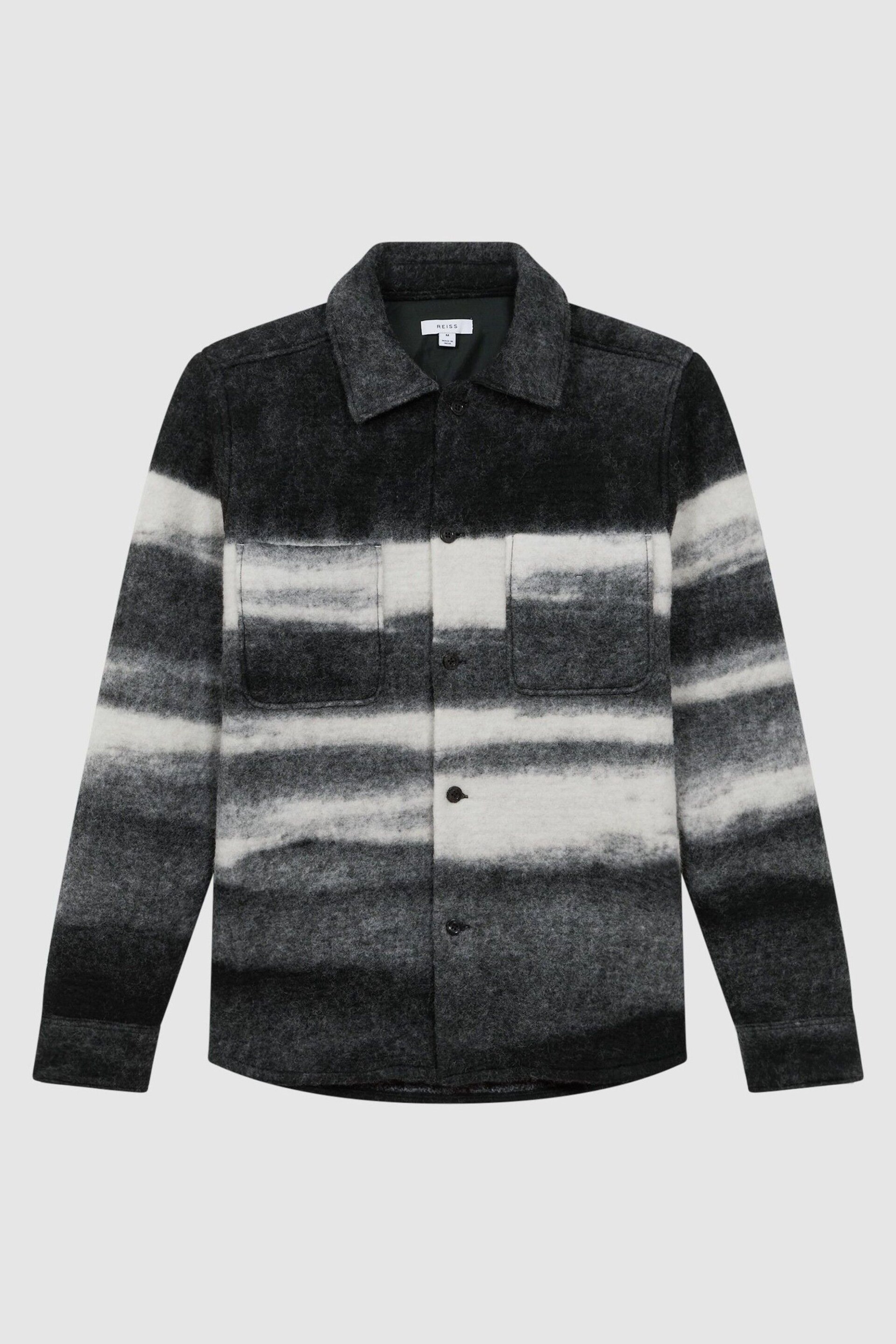 Reiss Black/White Leo Brushed Wool Blend Overshirt - Image 2 of 5