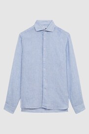 Reiss Blue Stripe Ruban Linen Long Sleeve Shirt - Image 2 of 4