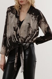 Religion Black Print Long Sleeve Tie Front Double Layer Top - Image 6 of 6