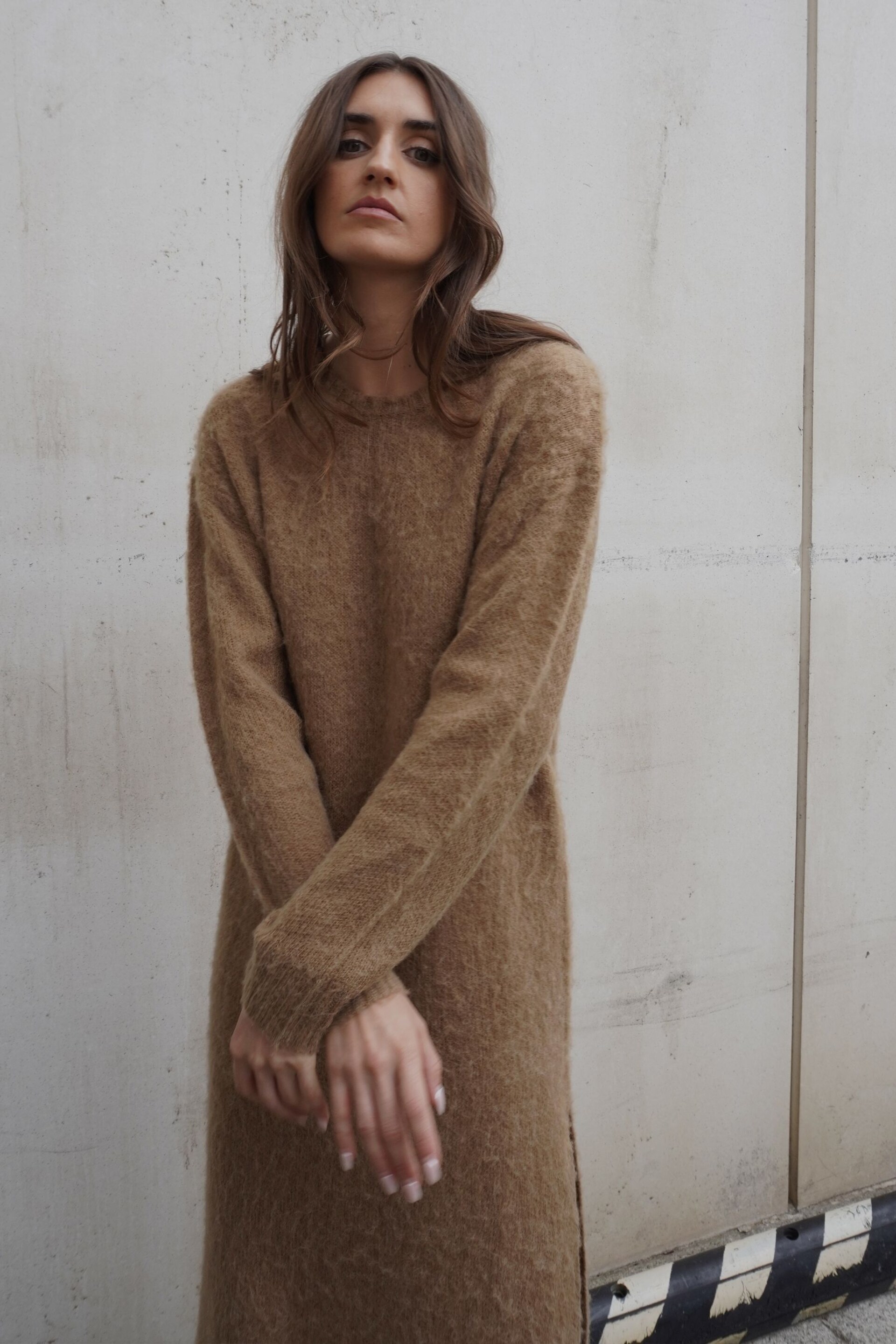 Religion Brown Cosy Heritage Knitted Midi Dress In Soft Fluffy Yarn - Image 1 of 8
