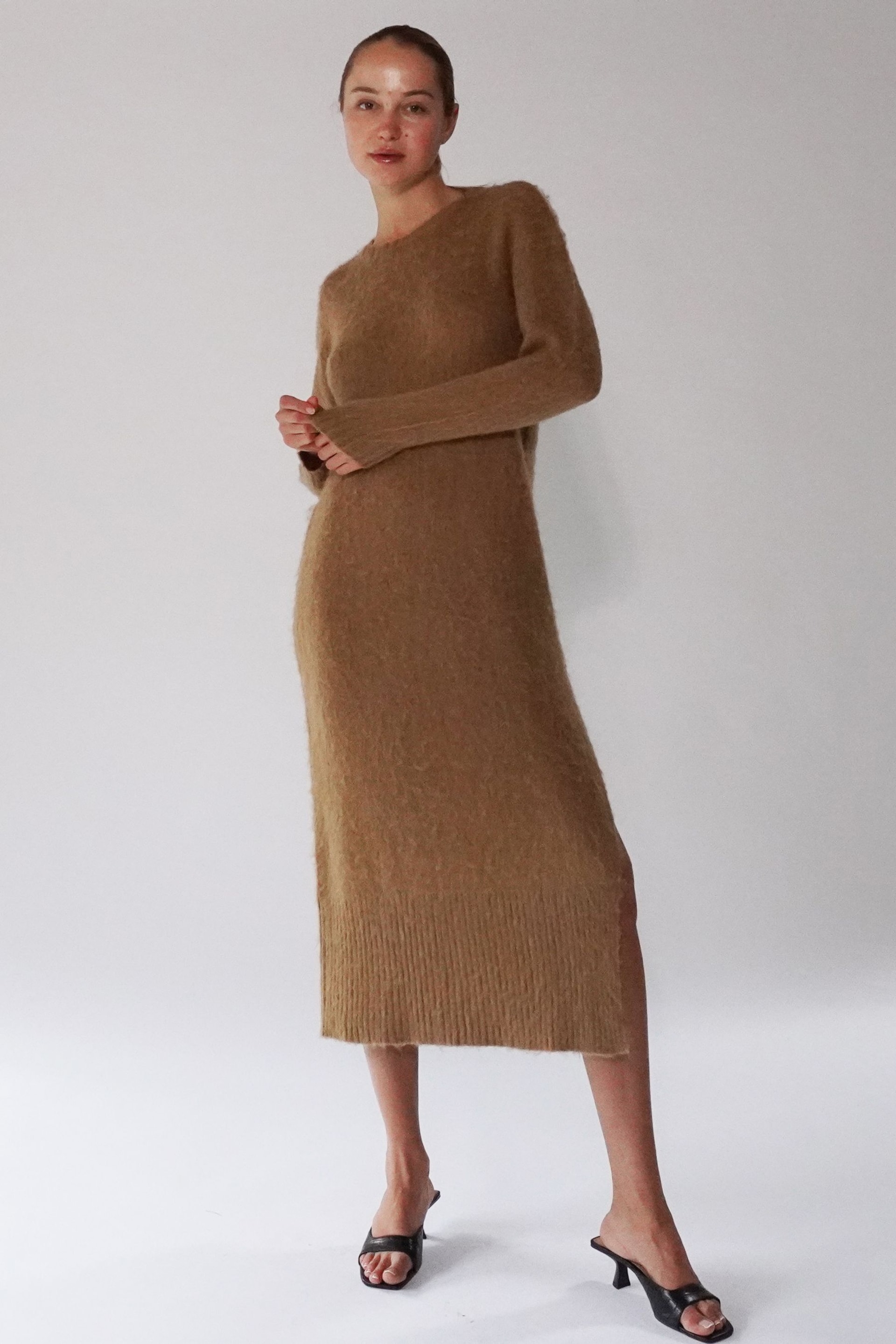 Religion Brown Cosy Heritage Knitted Midi Dress In Soft Fluffy Yarn - Image 3 of 8