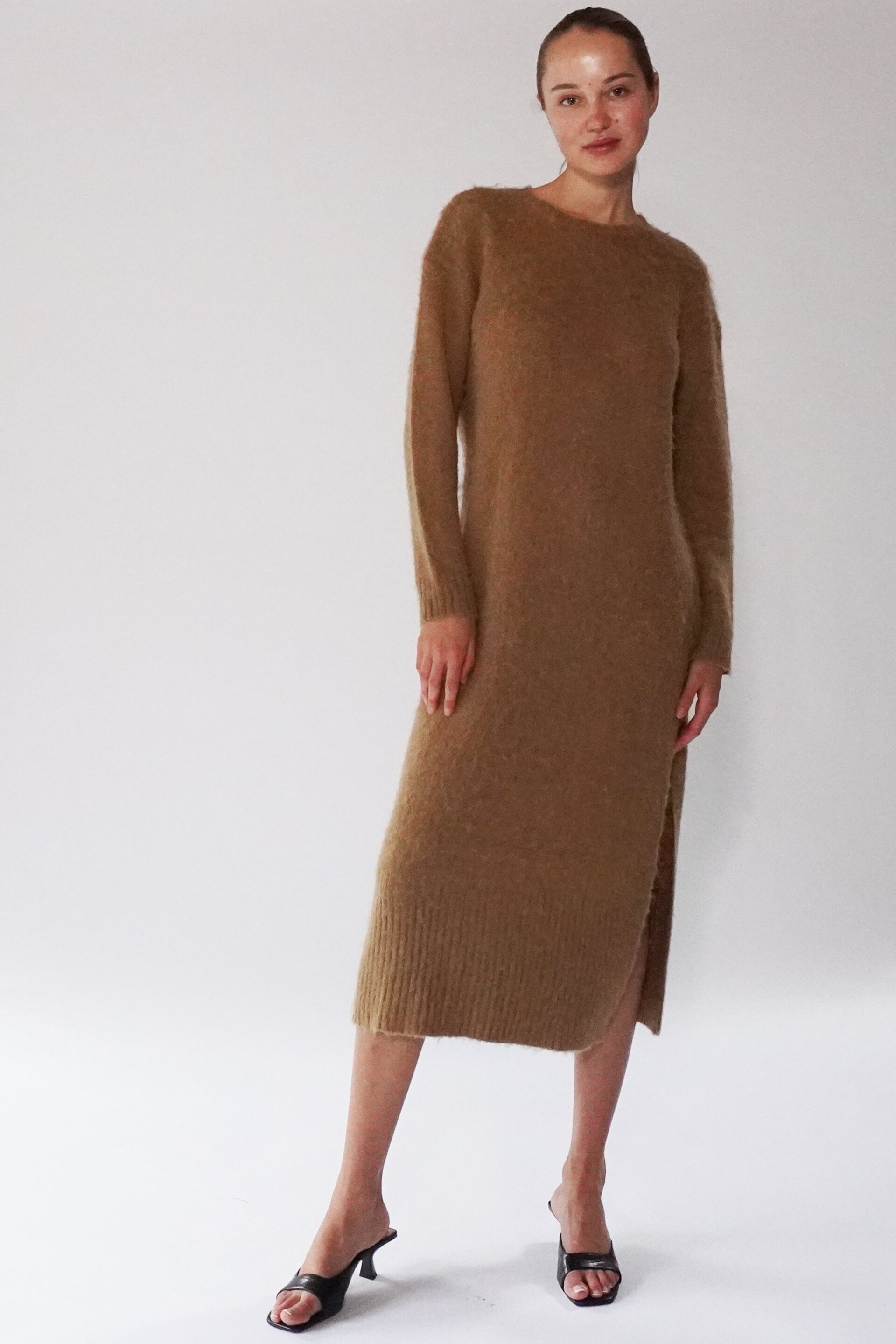 Religion Brown Cosy Heritage Knitted Midi Dress In Soft Fluffy Yarn - Image 5 of 8