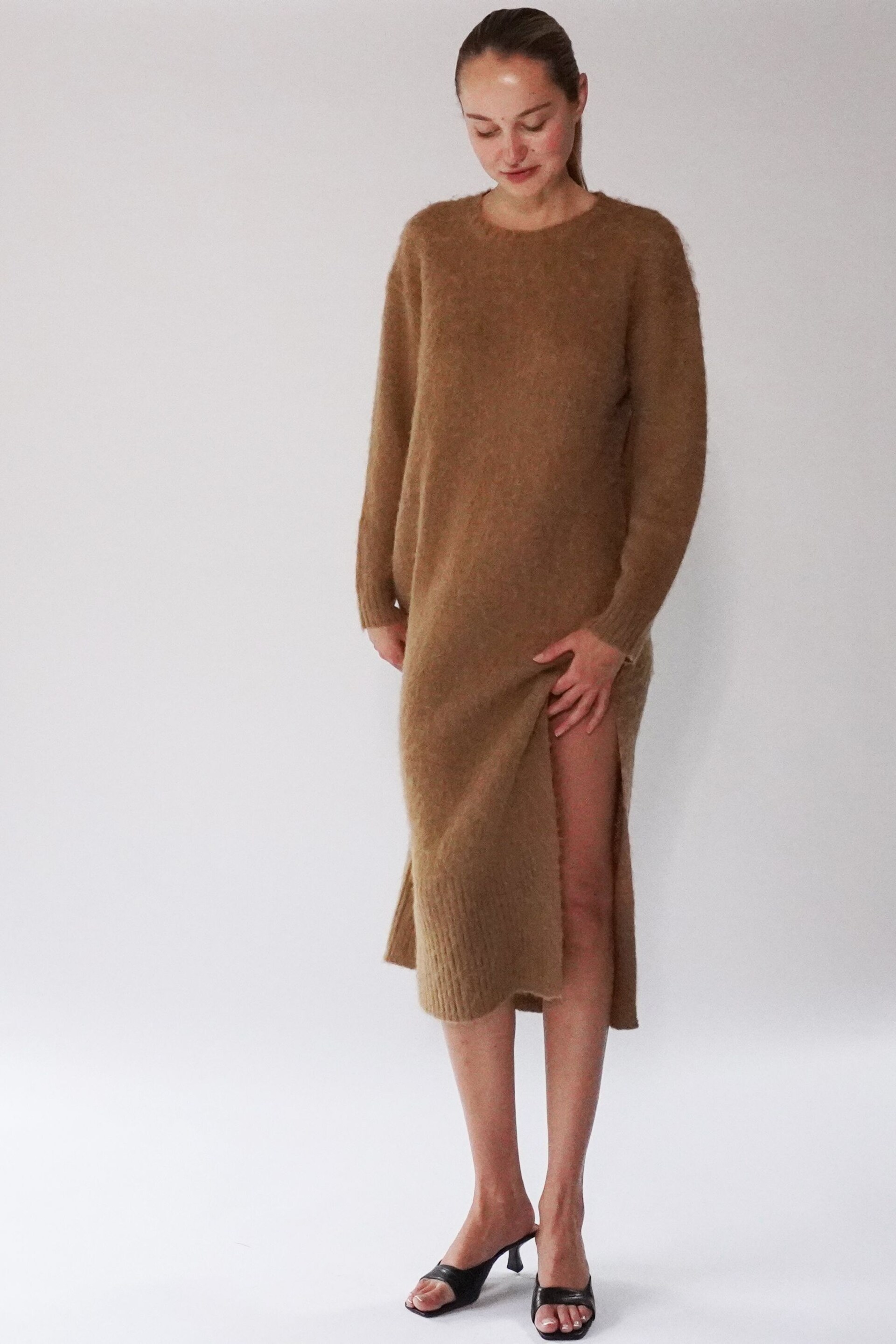 Religion Brown Cosy Heritage Knitted Midi Dress In Soft Fluffy Yarn - Image 6 of 8