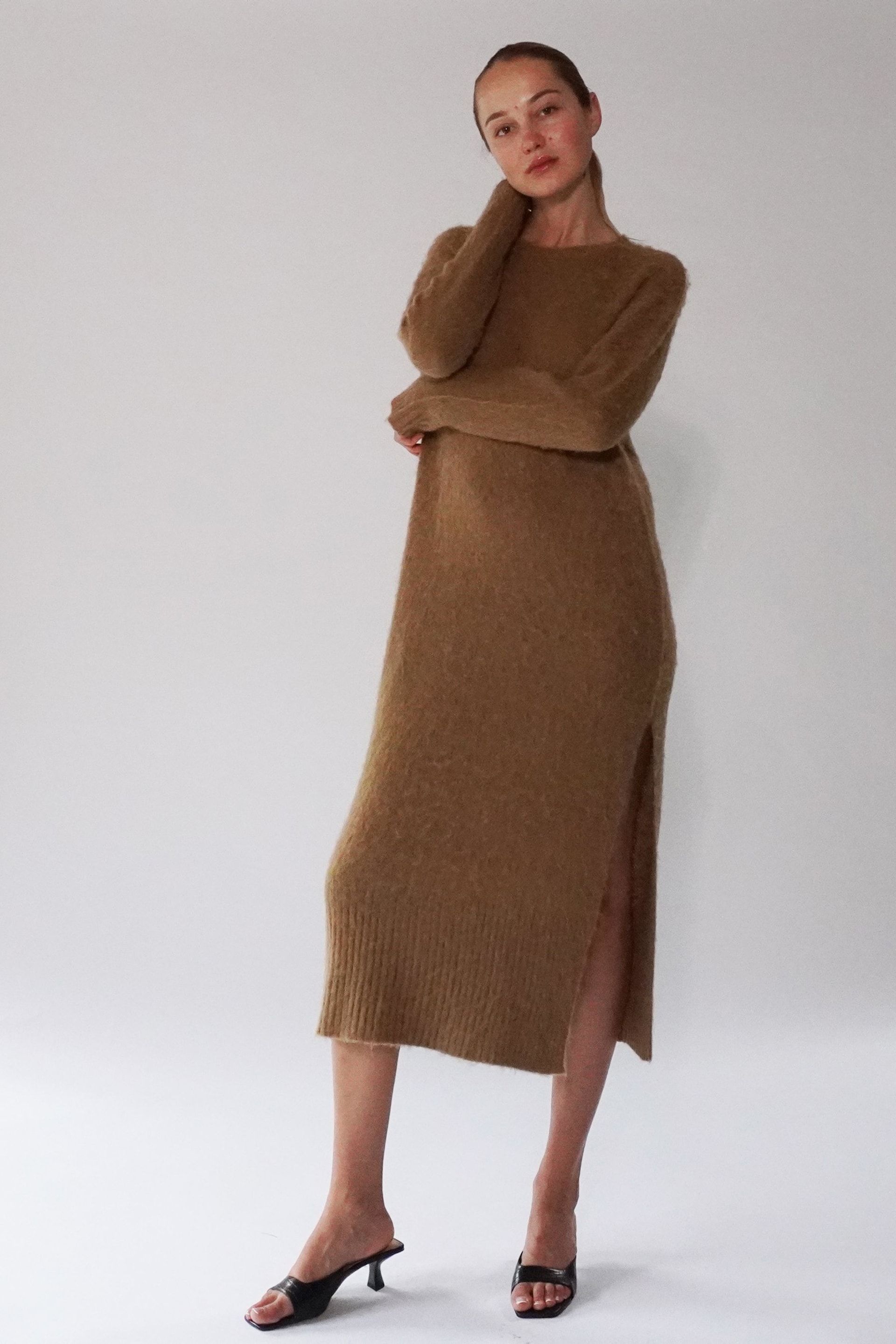 Religion Brown Cosy Heritage Knitted Midi Dress In Soft Fluffy Yarn - Image 7 of 8