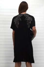 Religion Black Loose Tunic Dress In Crepe with Hand Beading Leaf Motifs - Image 2 of 7