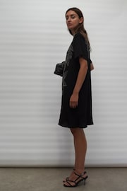 Religion Black Loose Tunic Dress In Crepe with Hand Beading Leaf Motifs - Image 4 of 7