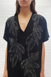 Religion Black Loose Tunic Dress In Crepe with Hand Beading Leaf Motifs - Image 7 of 7