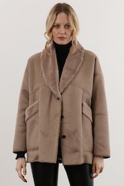 Religion Natural Short Faux Fur Shearling Coat with Shawl Collar - Image 1 of 6