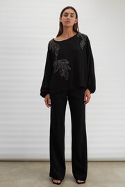 Religion Black Off The Shoulder Top With Hand-Beaded Leaf Motifs - Image 3 of 8
