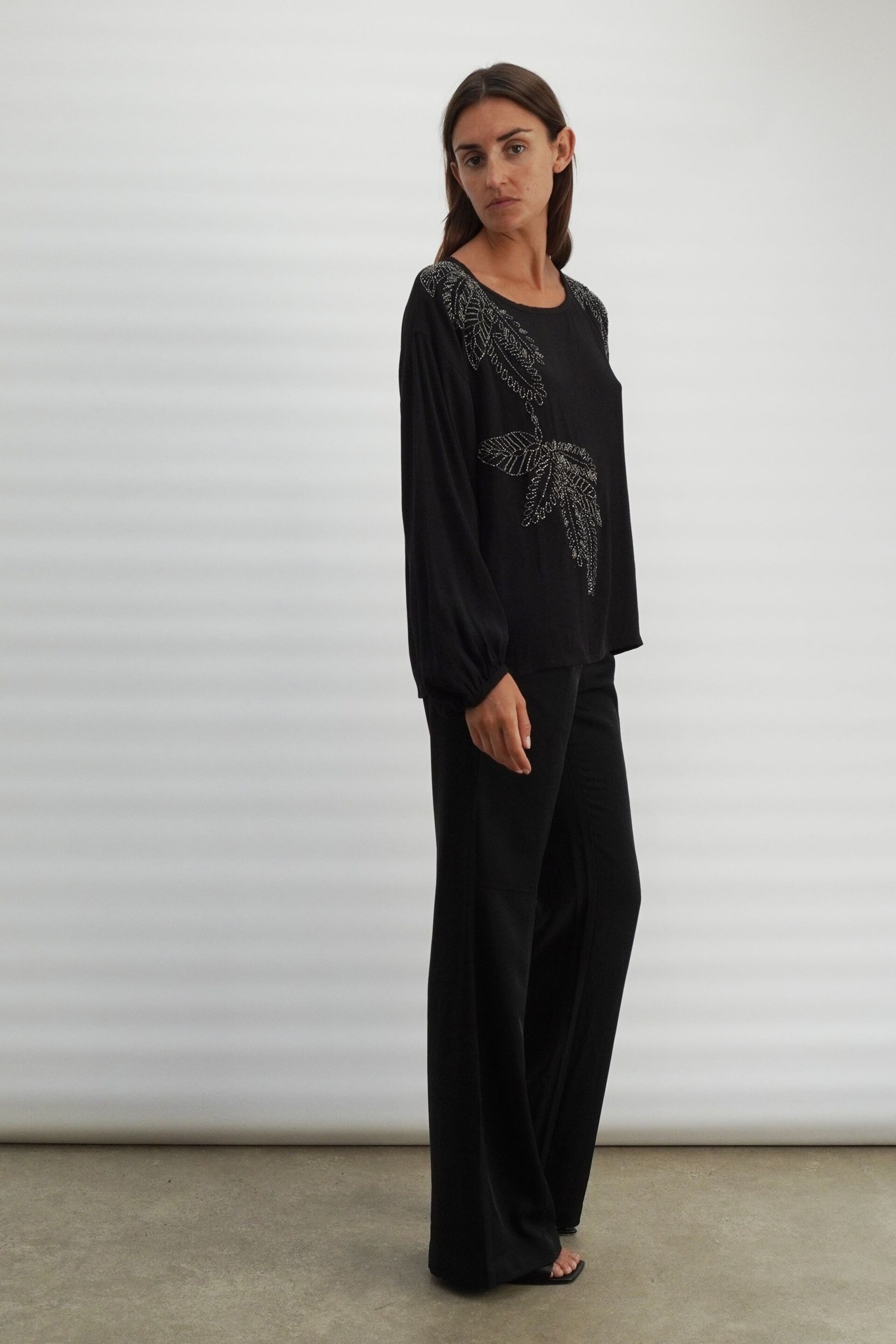 Religion Black Off The Shoulder Top With Hand-Beaded Leaf Motifs - Image 6 of 8