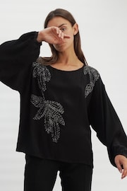 Religion Black Off The Shoulder Top With Hand-Beaded Leaf Motifs - Image 7 of 8