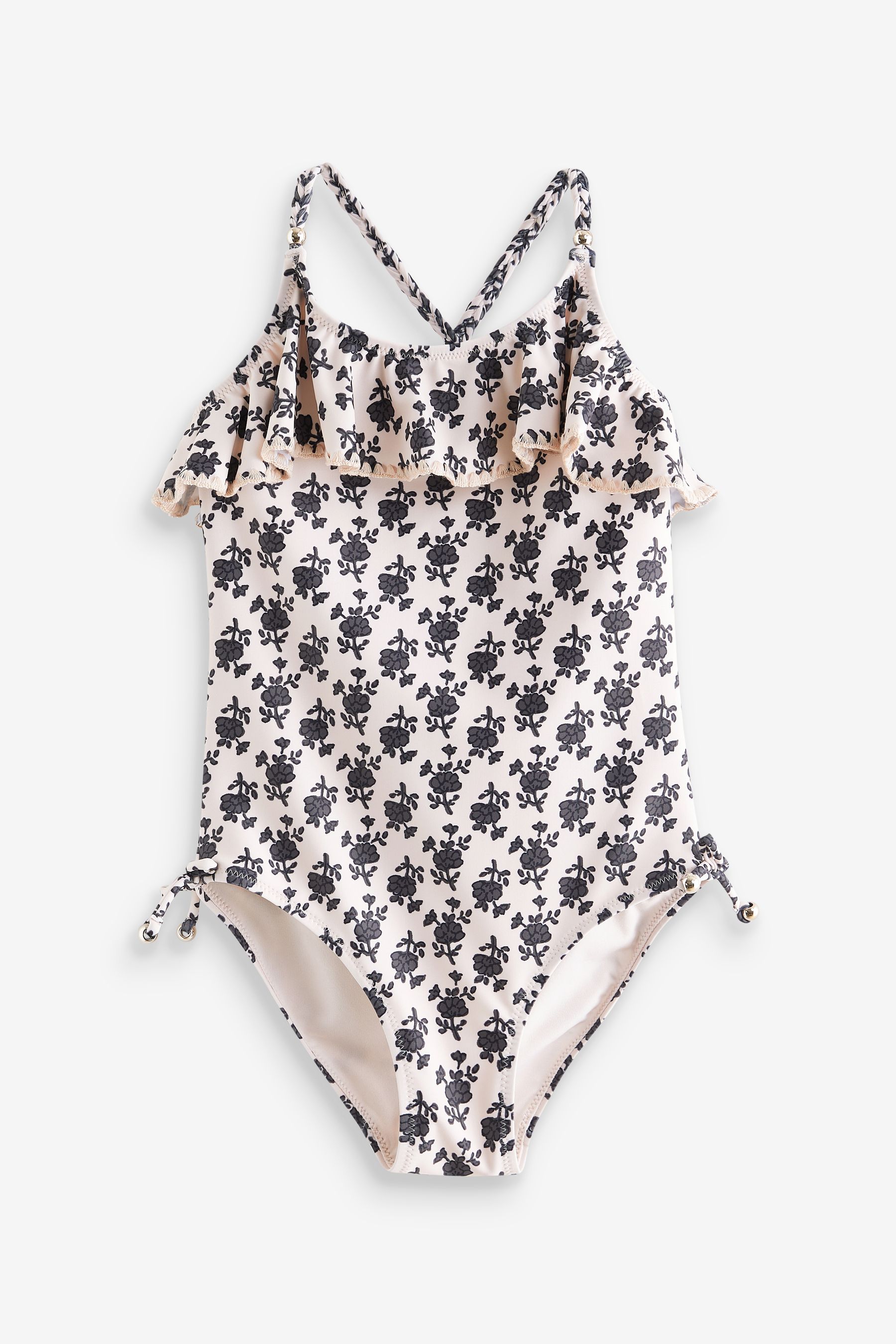 Buy Cream Black Ditsy Ruffle Swimsuit 3 16yrs from the Next UK online shop