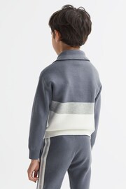 Reiss Airforce Blue Sabre Junior Half Zip Funnel Neck Colourblock Jumper - Image 4 of 5