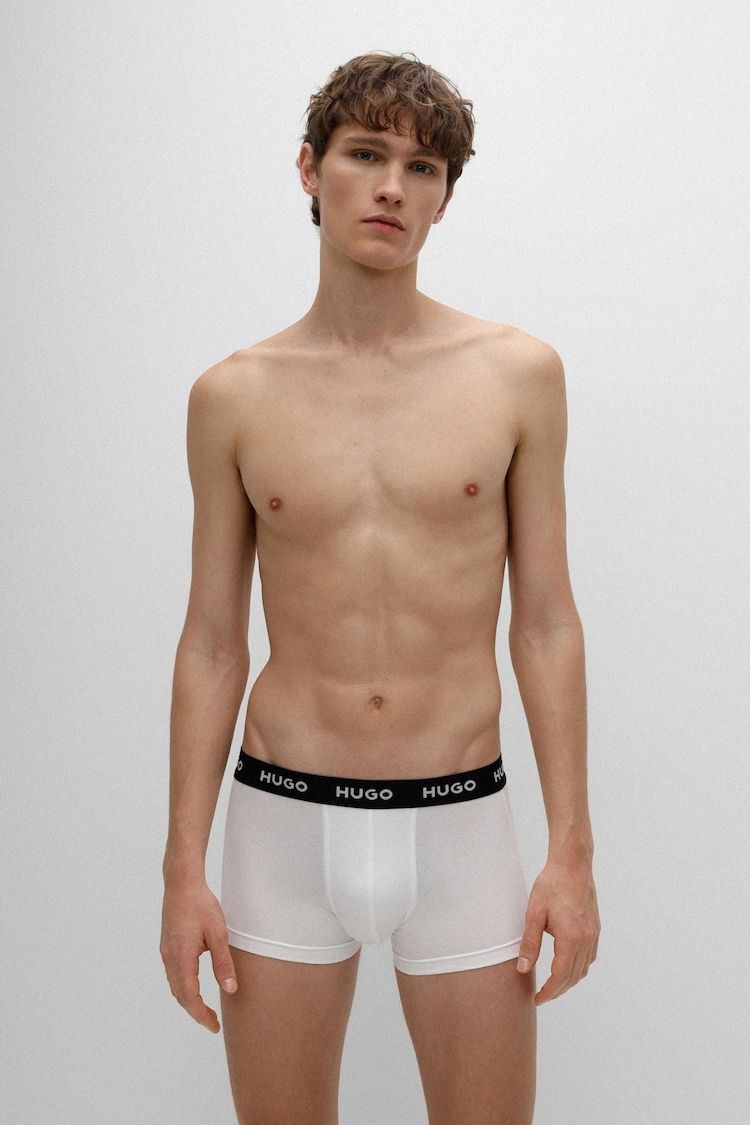 HUGO White Stretch-Cotton Trunks 3 Pack With Logo Waistbands - Image 2 of 5