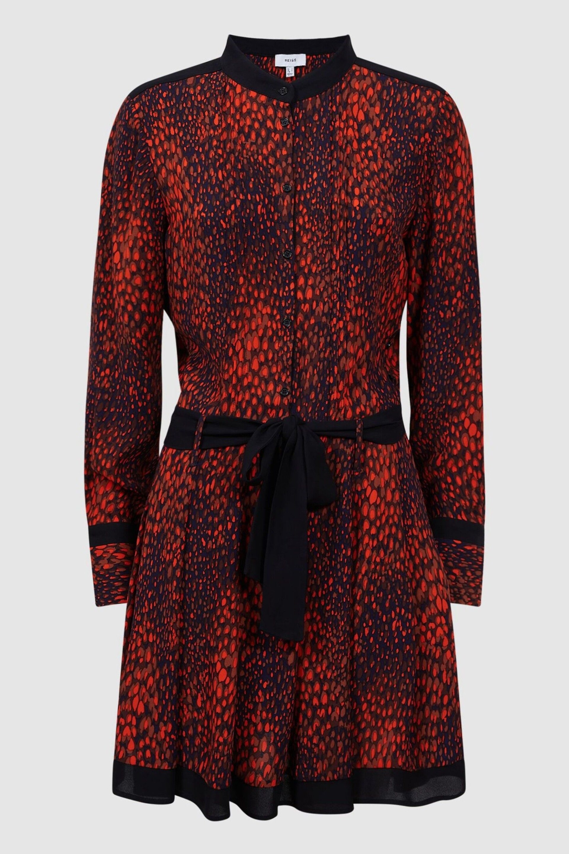 Reiss Red Kinsey Animal Print Belted Mini Dress - Image 2 of 5