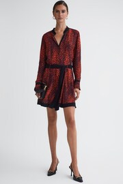 Reiss Red Kinsey Animal Print Belted Mini Dress - Image 3 of 5